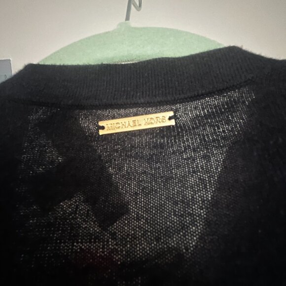 Michael Kors Navy Open-Front Cardigan with Draping Orange Detailing - Size Small - Picture 2 of 2